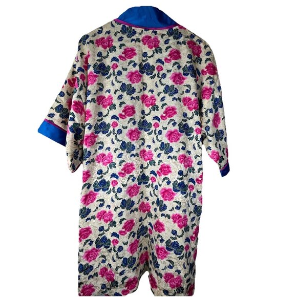 Floral Satin Sleep Robe Women Size M Blue Pink Tie Front Loungewear - Picture 14 of 16